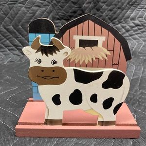 Country themed cow and barn napkin-letter holder.